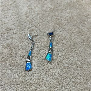 Elegant Blue Silver Dangle Earrings- blue fire opal
